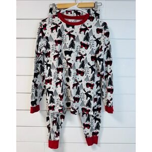 The Children's Place Womens XS Pajama Set Moose Bear Buffalo Plaid Cotton White
